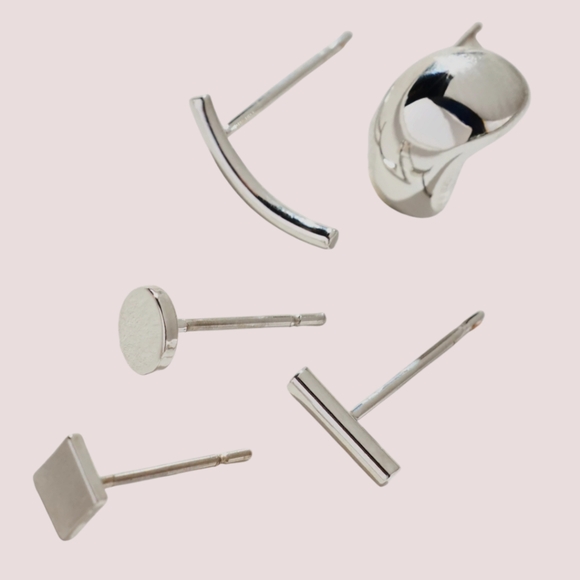 Anthropologie Rhodium-Plated Post & Huggie Earrings, Set of 5 - Picture 2 of 4